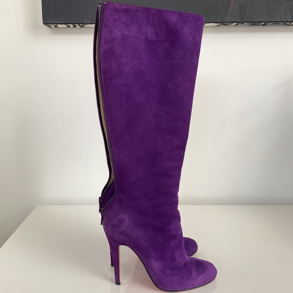SOLD Christian Louboutin Babel 100mm Purple Suede boots size 36 - Picture 11 of 17